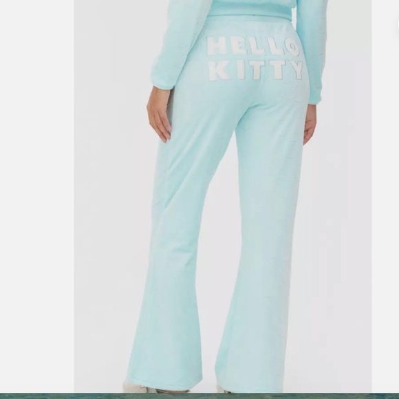 NWT Primark Hello Kitty Blue velour Pj Lounge Flared Pants Size Medium 8/10 - Picture 2 of 7